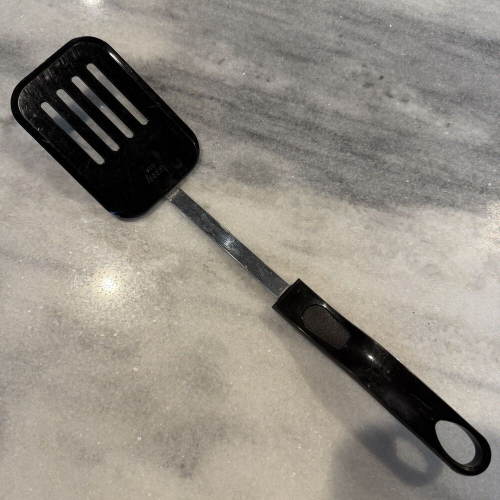Vintage Bonny Black Slotted Spatula 12” Nylon Plastic Turner USA Great Condition